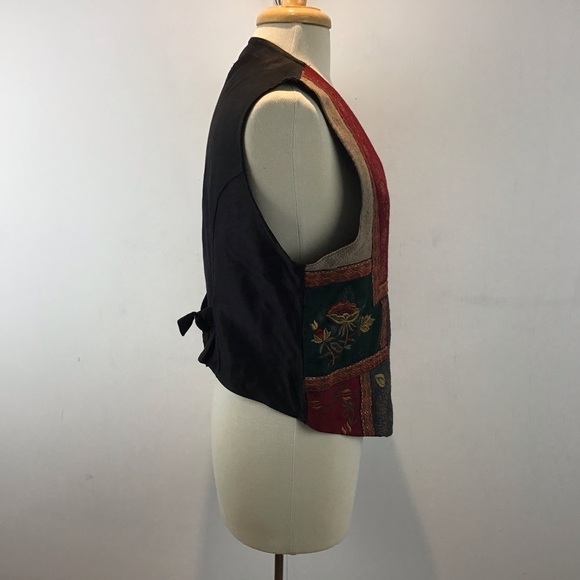 Vintage Wool Embroidered Patchwork Tantrums Vest with ribbon braid trim S large - Picture 4 of 12